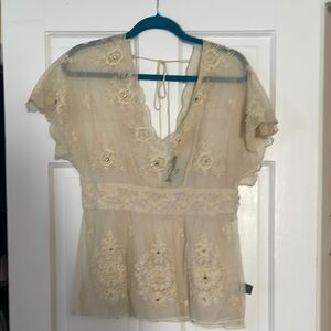 Elegant Cream Embroidered Women's Top